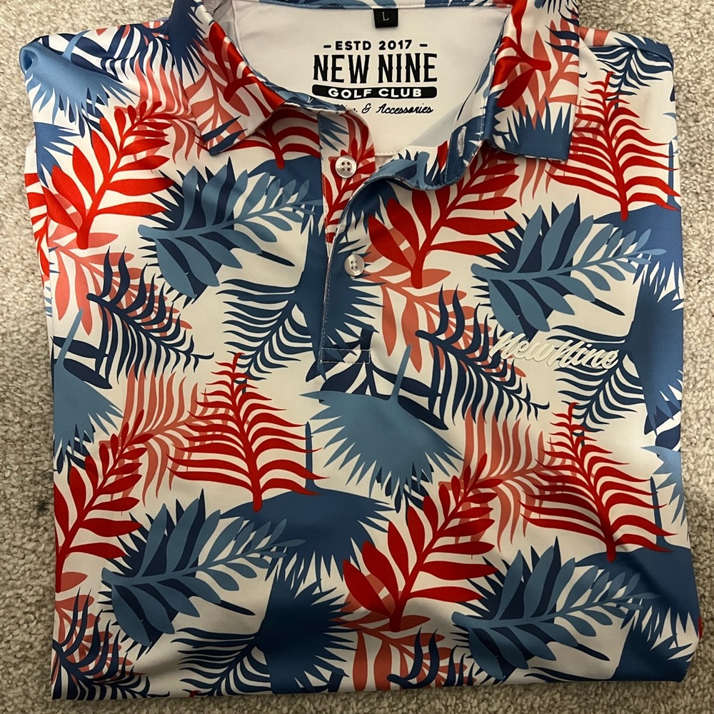 New Nike Men's Red and Blue Leaf Print Polo Shirt